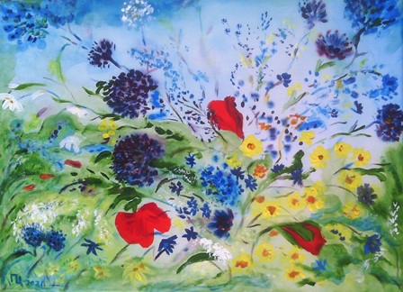 "Пролетни цветя", акрилни бои върху платно; 30х40 см; худ. Габриела Цанева