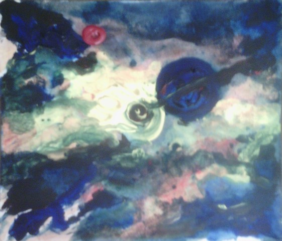 "Космос-2", акрилни бои върху хартия, 19х22х см, худ. Габриела Цанева; Цена лимитиран отпечатък формат А4 -
30 лв.