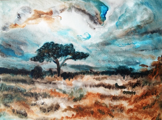 "Блян за Африка", акрилни бои върху платно, 34х40х см, худ. Габриела Цанева; Цена на лимитиран отпечатък формат А4 - 40 лв.