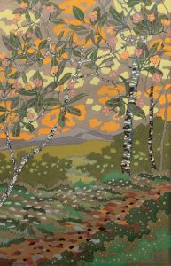 Николай Райнов - Пейзаж с дървета - гваш, цветна хартия, 42,5х27,5 см, частна колекция