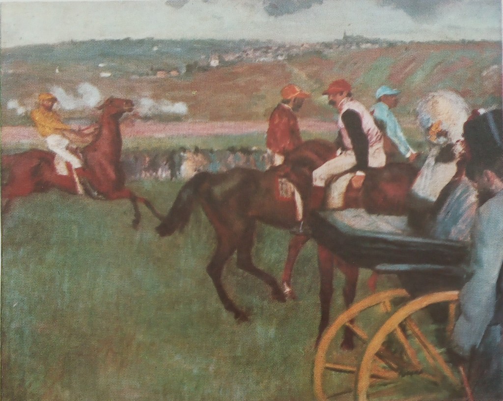Едгар Дега - Състезателно поле, Жокеи аматьори пред кола